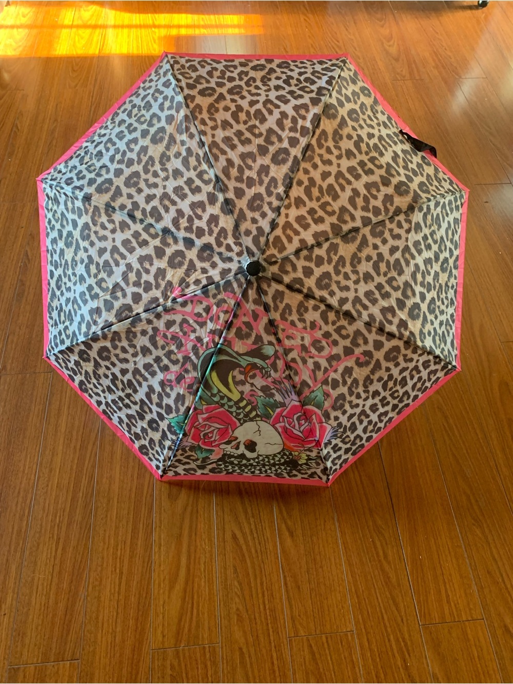 Ed Hardy Animal Print with colorful Skull,Snake & Rose Tattoo Print Umbrella NWT